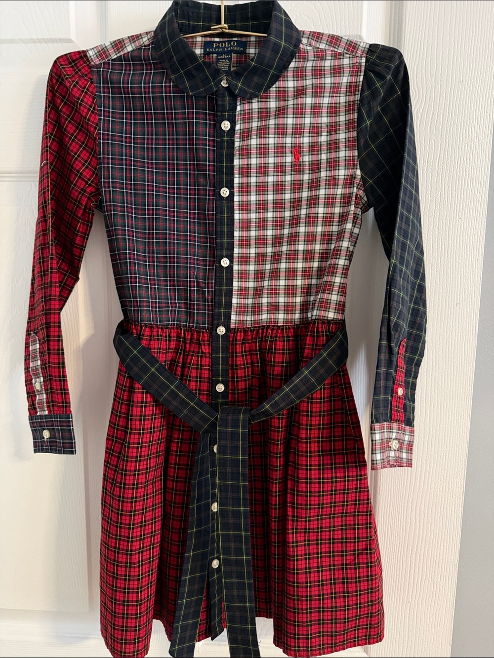 Polo by Ralph Lauren Red and Navy Mixed Plaid Girls Shirt Dress - size 6X